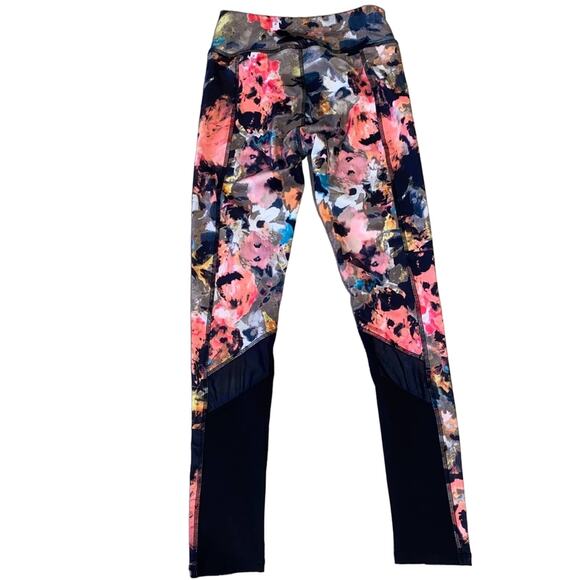 KOS USA full length coral colored Printed athleisure leggings tights mesh back - Picture 3 of 6